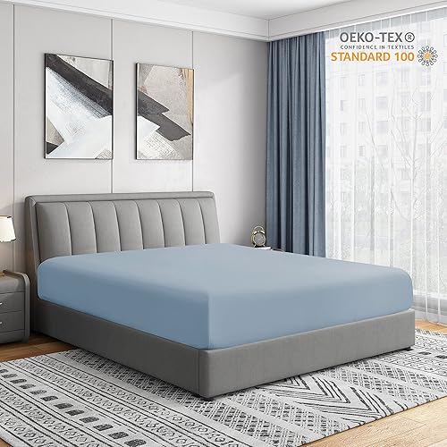 Miniatura 2 de Cathay Home Sábana bajera tamaño matrimonial  Doble cepillado ultrasuave  Resistente a las arrugas y a la decoloración  Sábana bajera de bolsillo