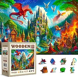 WOODEN.CITY Wooden Puzzle 1000 Pieces - Fantasy Dragon Castle | 21,25 in x 15,5 in | Made in EU