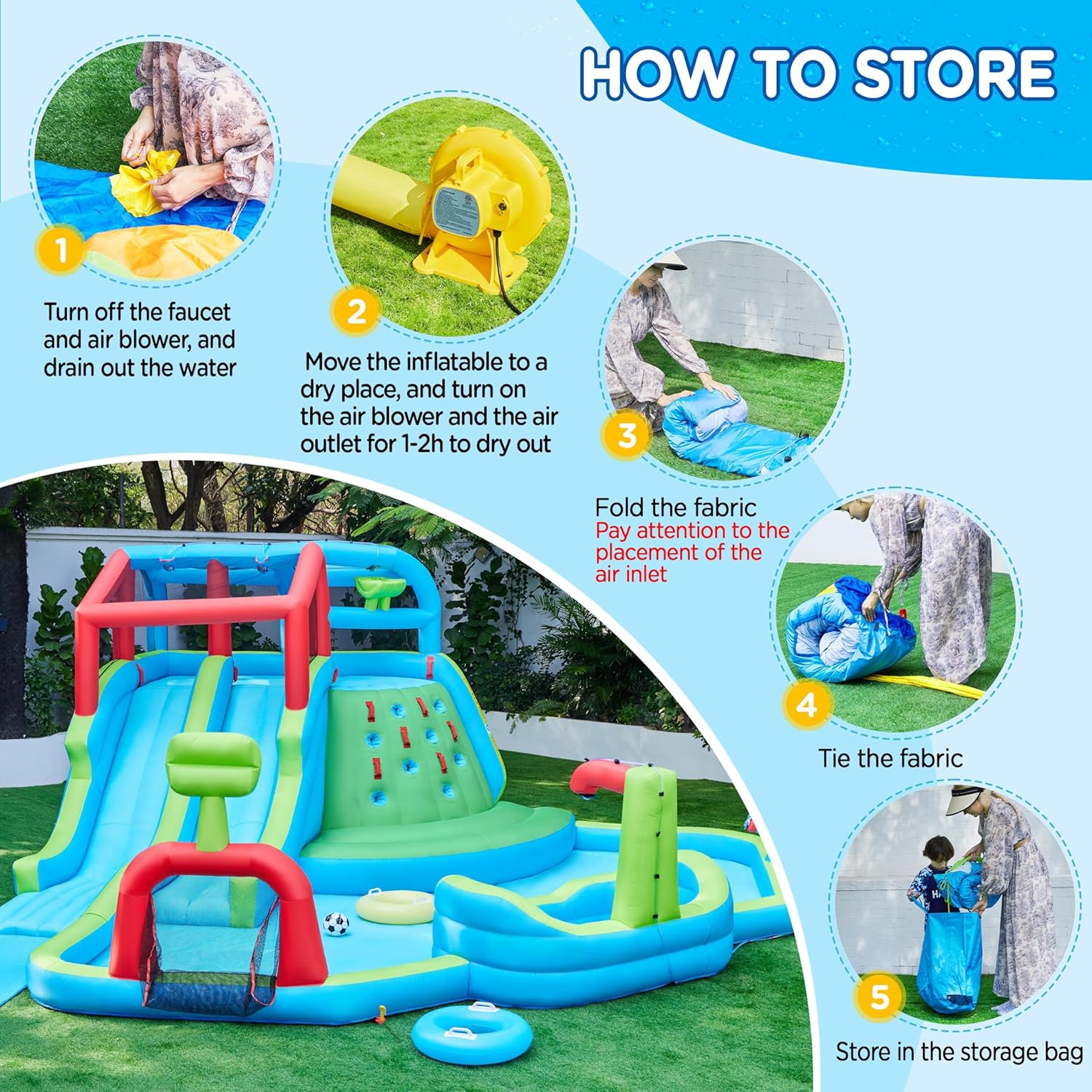 Yaheetech Inflatable Water Slide, 9-in-1 Extra Long Water Slide Combo w/Large Climbing Wall & 2 Slides & 2 Pools & Water Cannon & Soccer Goal,Blow up Water Park for Kids w/Storage Bag & 650W Blower