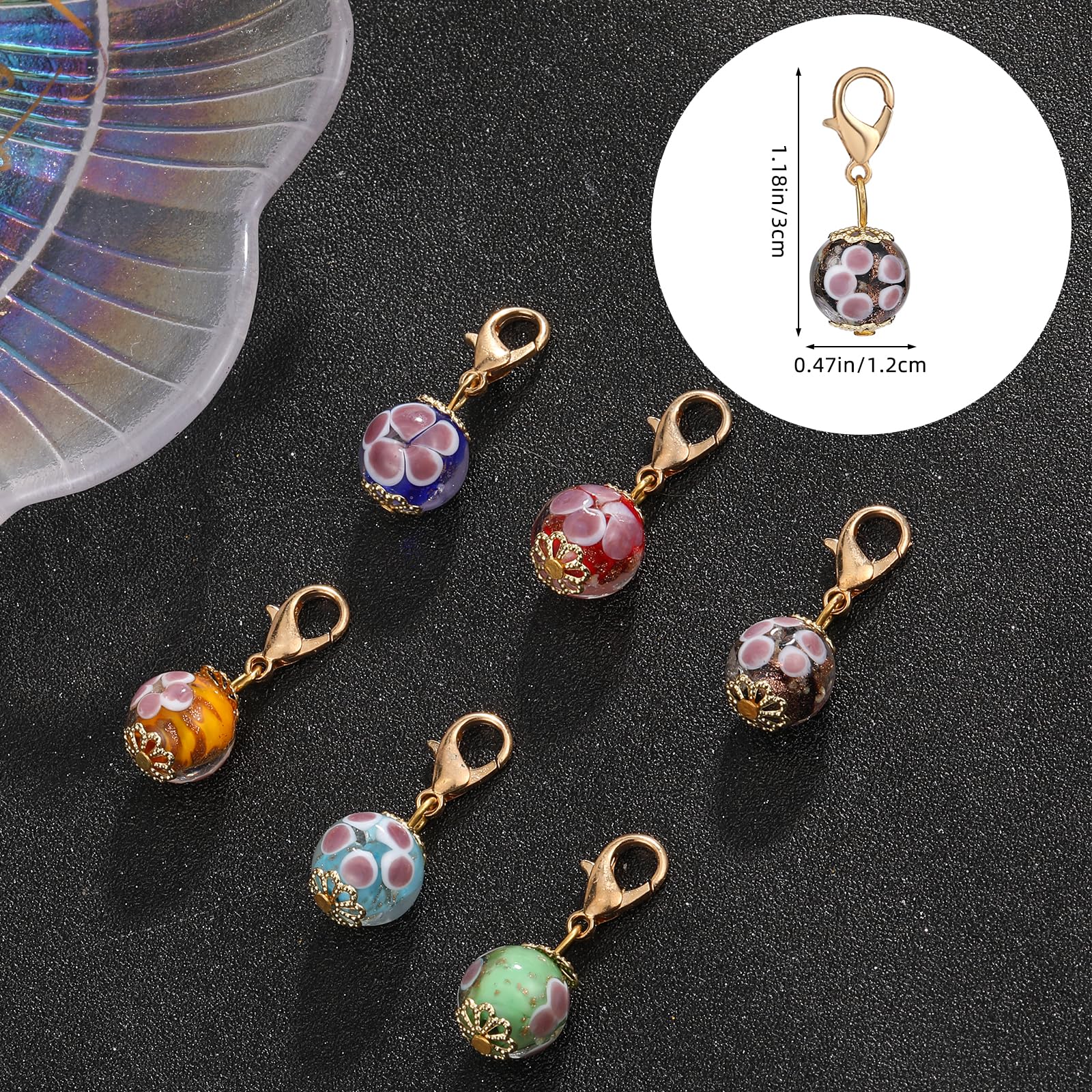 COGCHARGER 12Pcs Luminous Glass Bead Stitch Markers Removable Crochet Knitting Markers with Lobster Clasp Charms for Sewing Knitting Weaving Accessories DIY Craft - Image 2