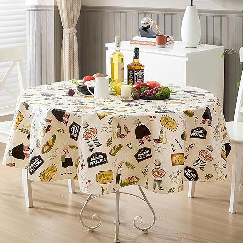 Newbridge Mantel redondo de vinilo de 70 pulgadas con reverso de franela, chef italiano, chef italiano, para interiores y exteriores, impermeable,