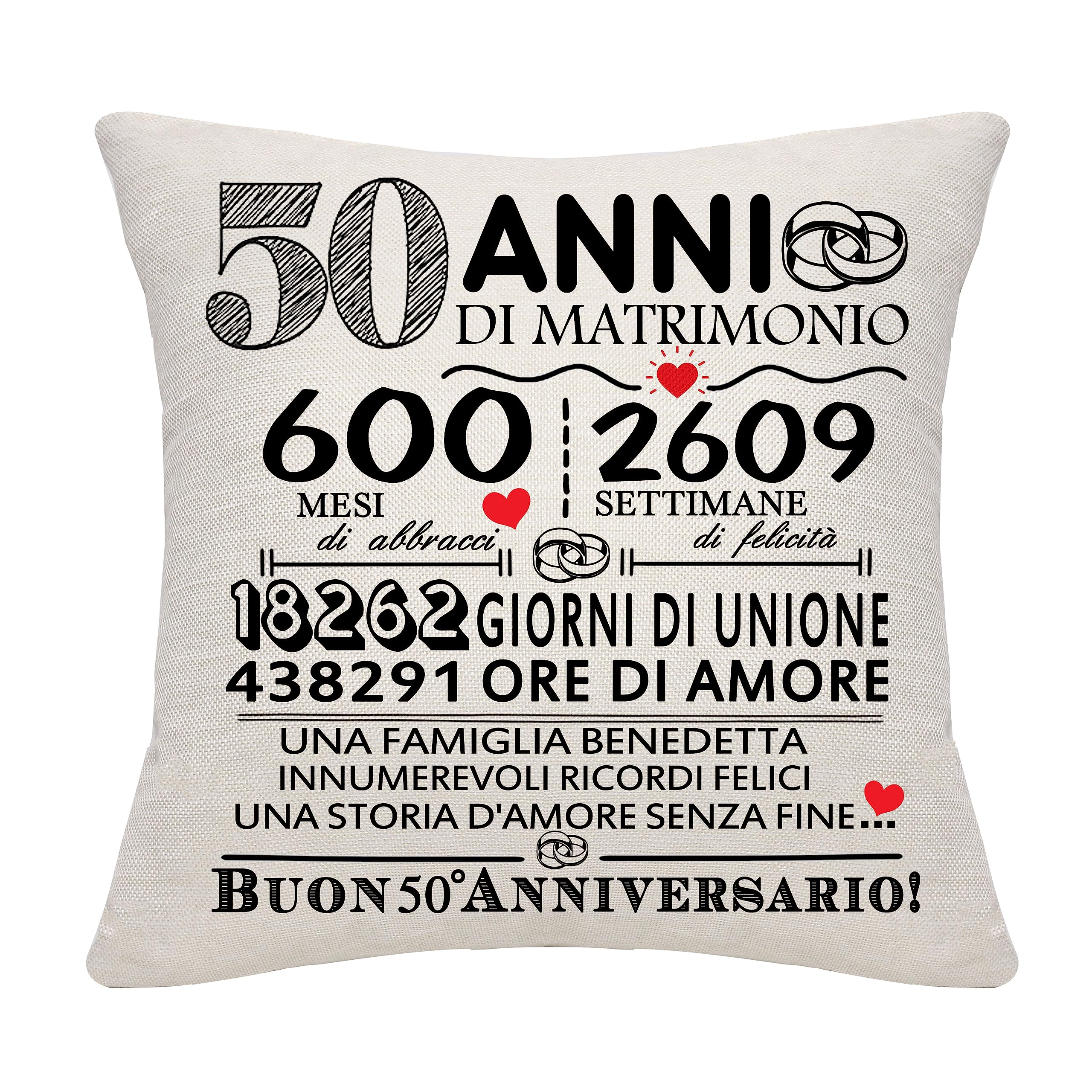 50 anni di matrimonio regalo 50 ° anniversario di matrimonio cuscino copertura ricordo Decorazione Regalo per le coppie genitori donne Uomini Mamma Papà Marito Moglie Nonni Amici(50° anniversario)