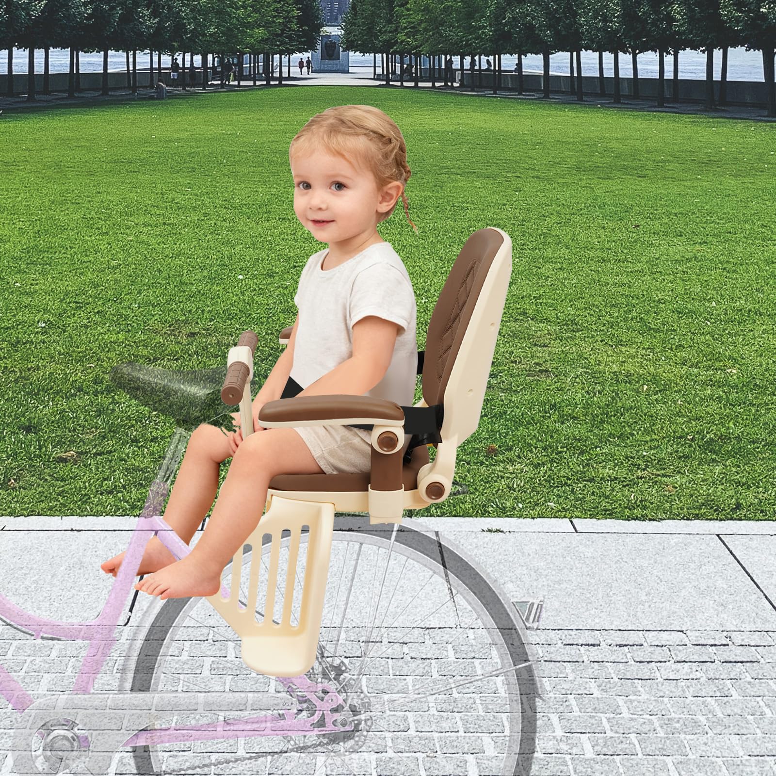 Seggiolino per bicicletta, montaggio posteriore, 50 kg, con cinture di sicurezza, poggiapiedi e braccioli rimovibili, per bici da città e altre biciclette con sedile posteriore.