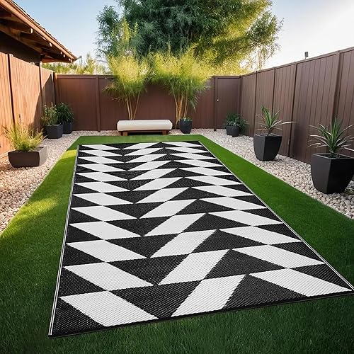 Lush Ambience Alev - Alfombra roja para exteriores, lavable, impermeable, reversible, alfombra de paja de plástico reciclado, campamento, caravana,