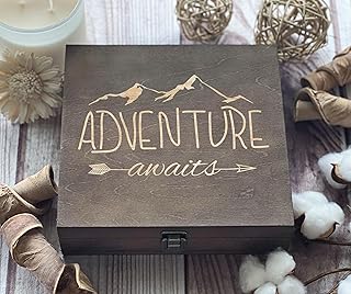 Our Adventures Box, 8.5 in x 8 in x 2.5 in, Wooden Box, Keepsake Box, Memory Box, Gift box, 5th Anniversary Gift, Unique Gift Ideas, Travel, Wooden Anniversary Gift (Design 8)