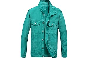 Green Denim Jacket Men's Casual Loose Fit Button Down Trucker Jacket Coat