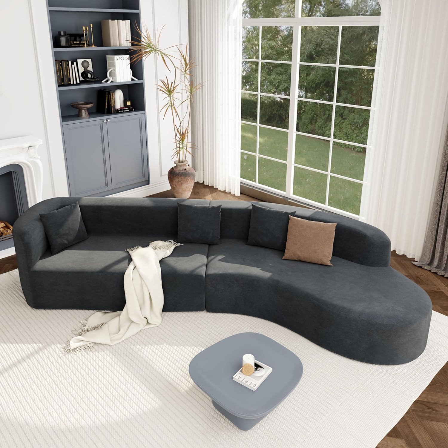 JIVOIT Stylish Curved Sofa Sectional Sofa, Modern Large 2