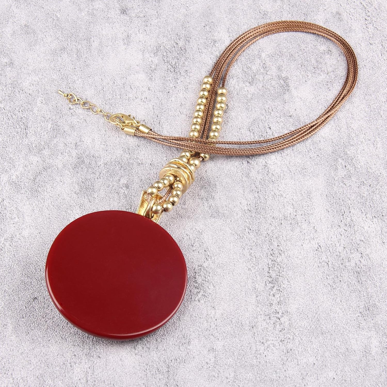 GelConnie Leather Necklace for Women Large Pendant Long Brown Necklace Circle Leather Choker Vintage Sweater Necklace Gold Chunky Boho Necklaces for Women - Image 6