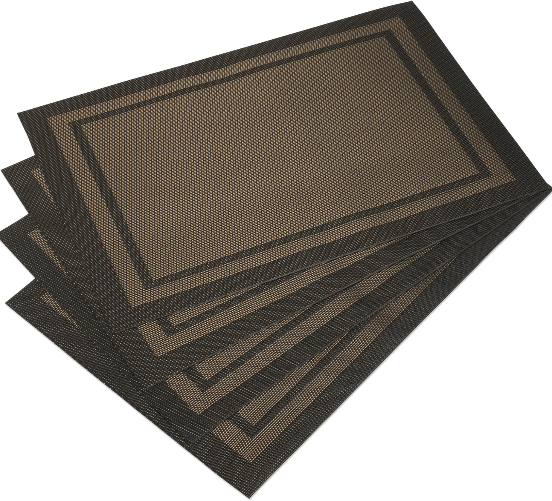 Place Mats for Dining Table or Kitchen, Quality Thermal Bonded Edges, Reversible Placemats, Vinyl Placemat Set of 4, Rectangle Frame Design Mats in Black