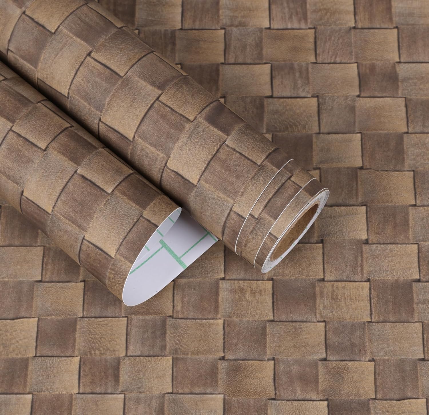 Brown Rattan Wallpaper Non-Textured Self Adhesive Faux Rattan Woven Wallpaper Peel and Stick Cane Pattern Contact Paper Brown Wall Paper 15.7"x160" Removable Cabinet Vinyl Wrap for Furniture