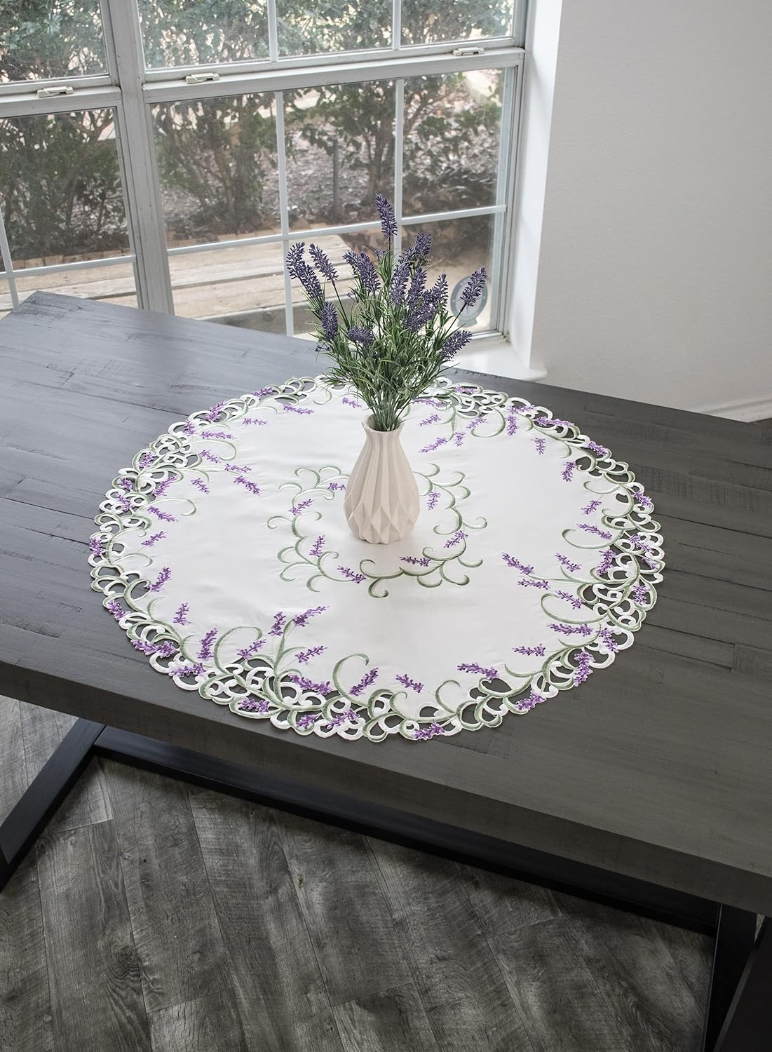 Embroidered Purple Lavender Lilac Large Doily, Small Tablecloth, Round Table Topper (33 inch Round)