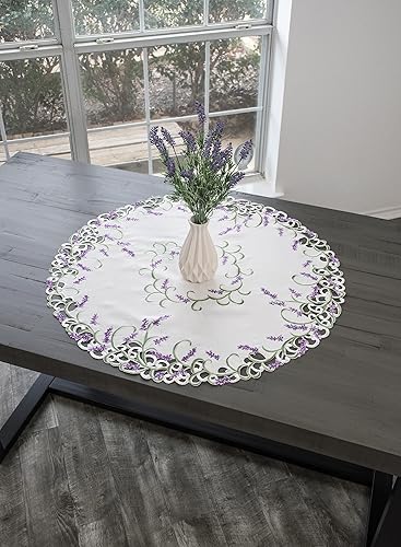 Miniatura 4 de Mantel grande bordado morado lavanda lila, mantel pequeño, mantel redondo (33 pulgadas, redondo)