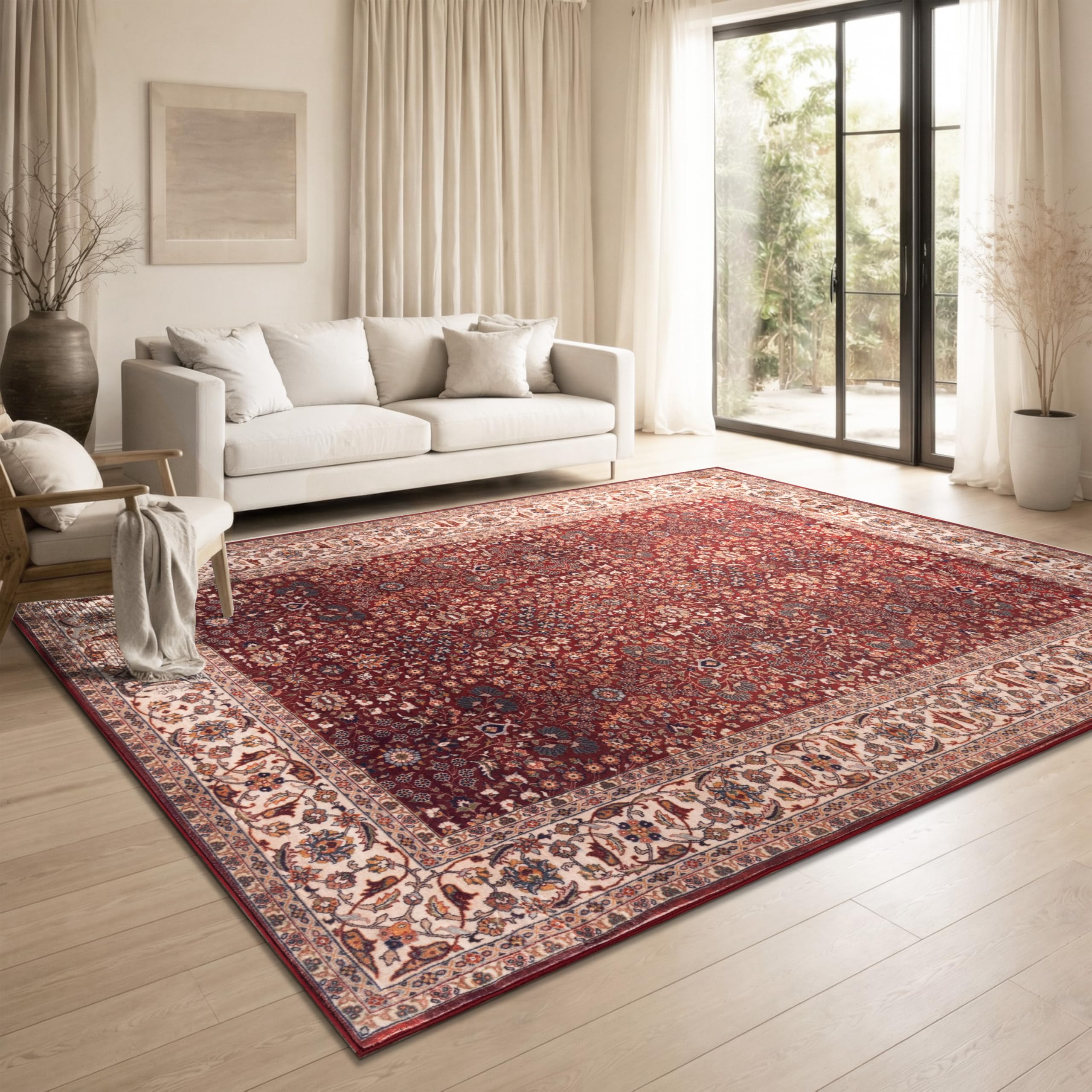 Paco Home Vintage Wohnzimmerteppich Kurzflor klassisches orientalisches Design waschbar & rutschfest pflegeleicht Schlafzimmer Esszimmer, Farbe:Rot-Elfenbein, Größe:160x220 cm