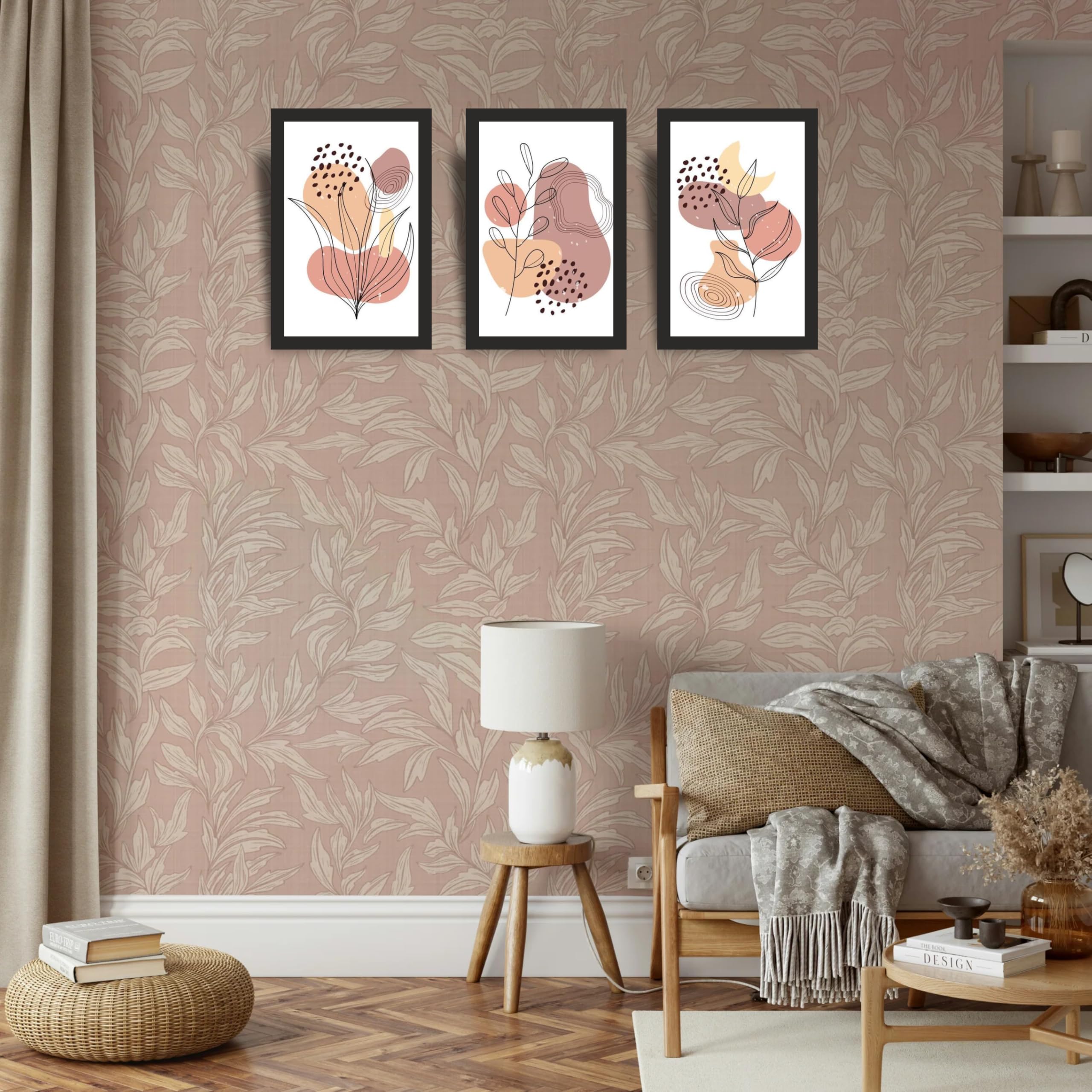 Abstract Floral Line Art Wall Art Set of 3 Frames