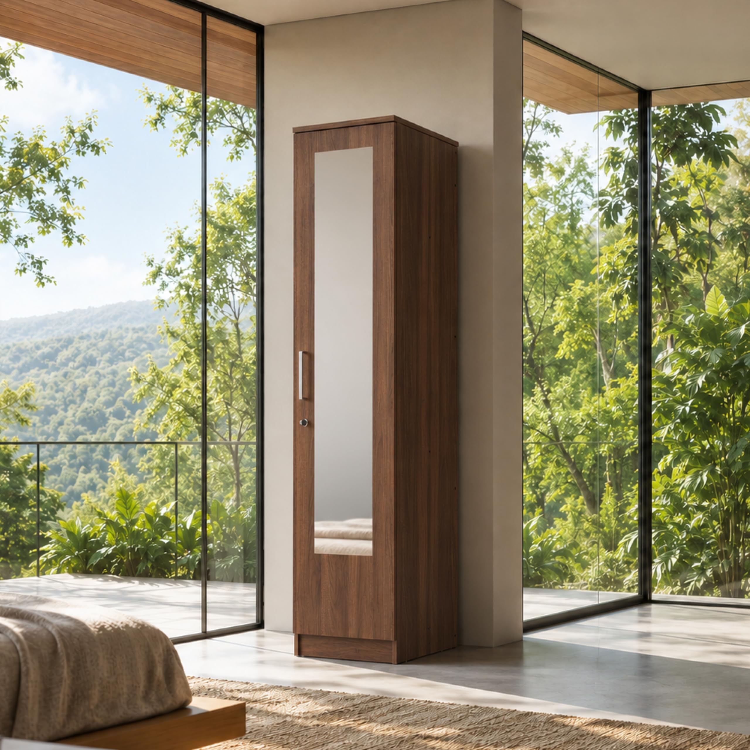 Wakefit Wardrobe for Bedroom | 1 Yr Warranty | Cupboard for Bedroom, Almirah, Wooden Wardrobe, Mirror Door, Multi-Shelves Storage, Density:680โ750 kg/mยณ, Free Installation from Brand (Hunor - CW)