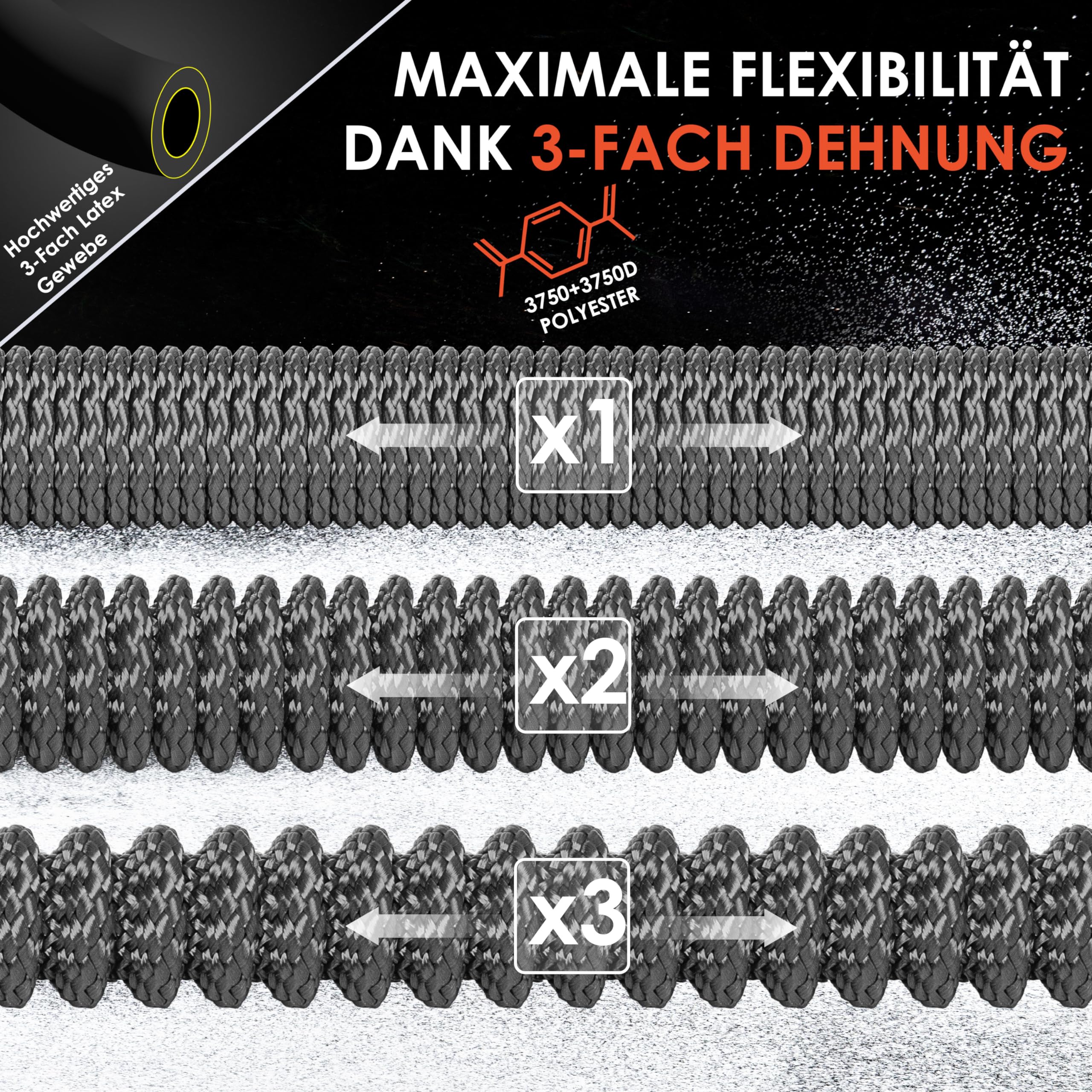 KESSER® Manguera de Jardín Flexible Premium | Expansible + Soporte de Pared | Manguera de Agua Flexible con Núcleo de Látex de Triple Capa | Conexiones de Latón de 22,5 metros Antracita