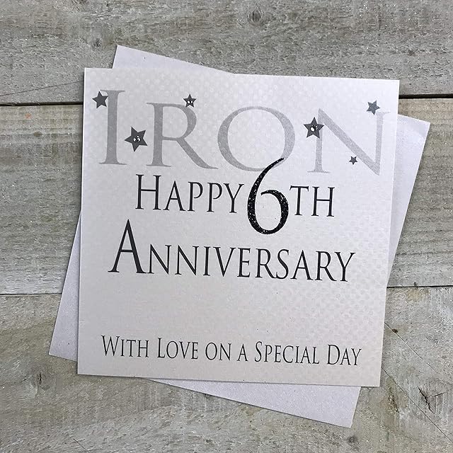 white cotton cards Iron Happy 6th Love On A Special Day, Handmade Anniversary Card (Code AW6)