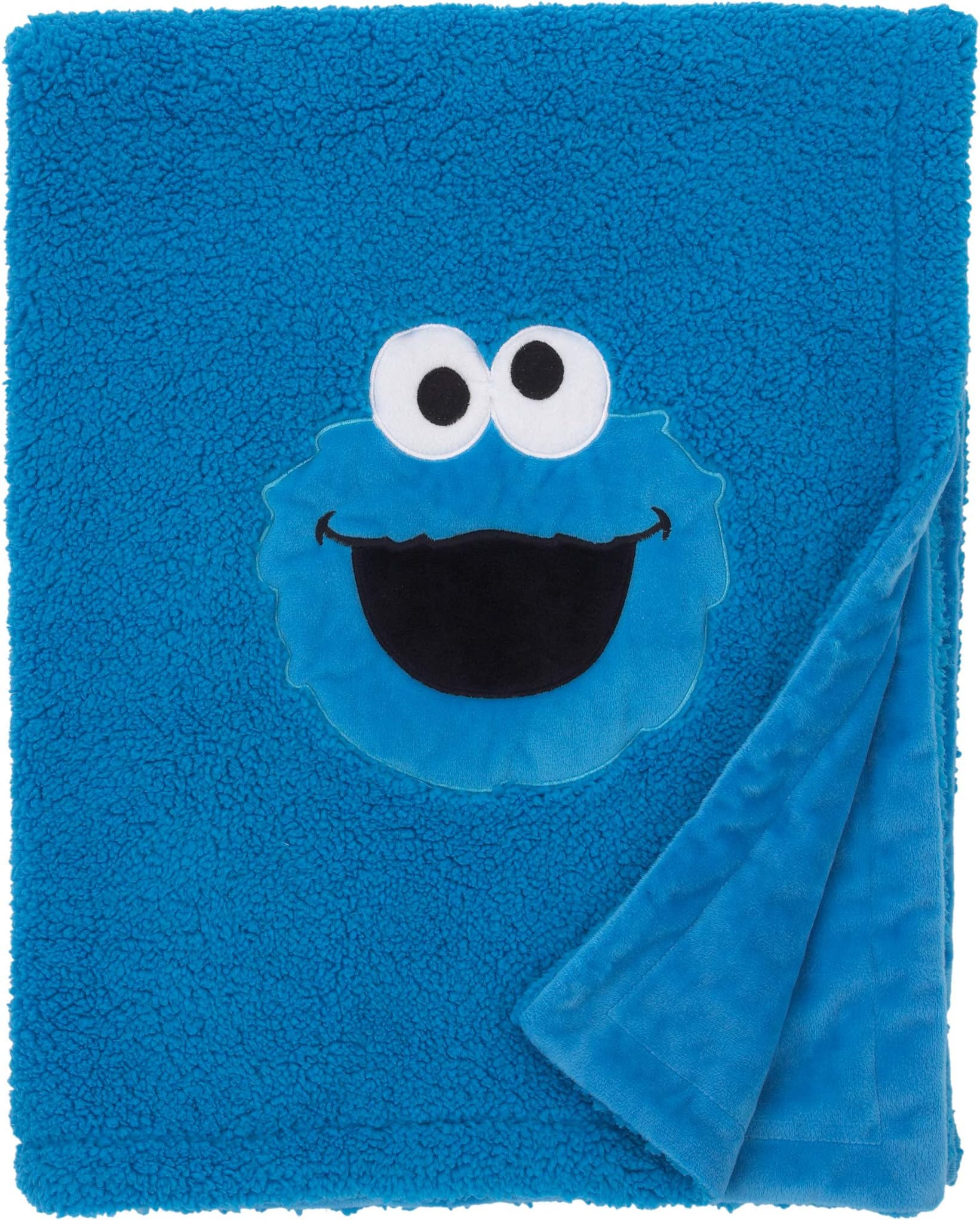 SESAME STREET Cookie Monster Blue Soft Plush Sherpa Toddler Blanket with Applique