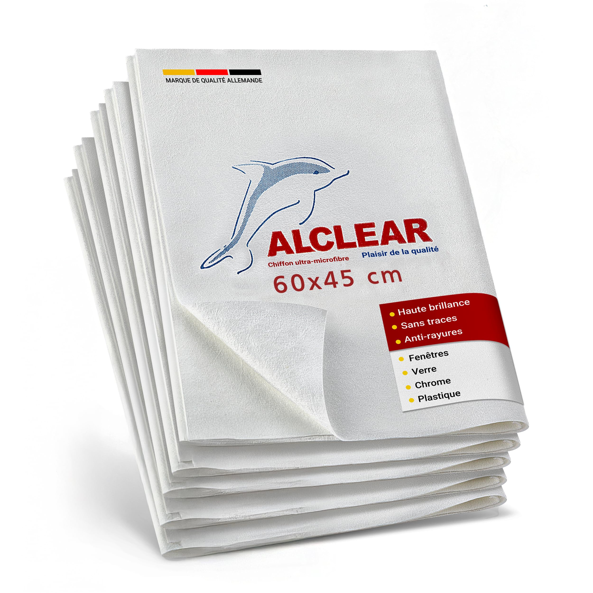 ALCLEAR 950002_5 Set de Chiffons Microfibres pour vitres, Lot de 5 | Chiffons pour vitres, sans traces ni peluches, sans essuyage final, conçu en Allemagne, maison et vitres de voiture