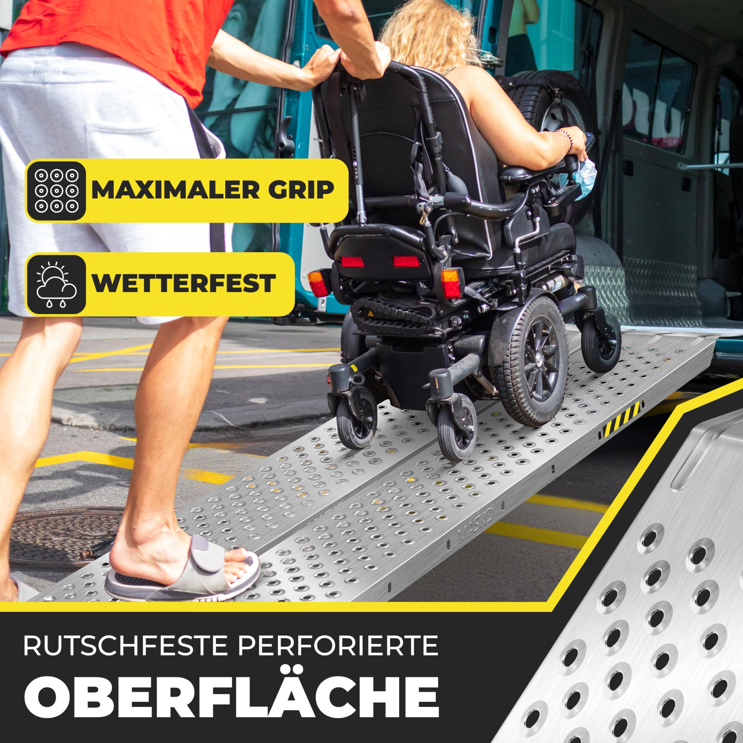MASKO® 2X Auffahrrampe | Verladerampe | Verladeschiene | verzinkter Stahl | Antirutsch | 200kg* Pro Stück | Max 400kg* Pro Paar | Motorrad ATV Quad PKW Auto Laderampe | Anhängerrampe
