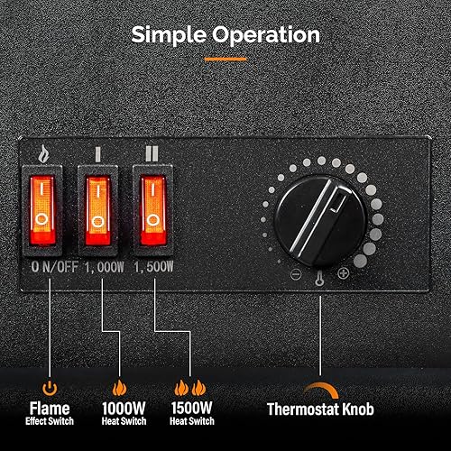 Miniatura 4 de Bonnlo Calentador eléctrico de chimenea de 22.4 pulgadas de alto con temperatura ajustable de 1000 W1500 W, estufa de chimenea independiente con
