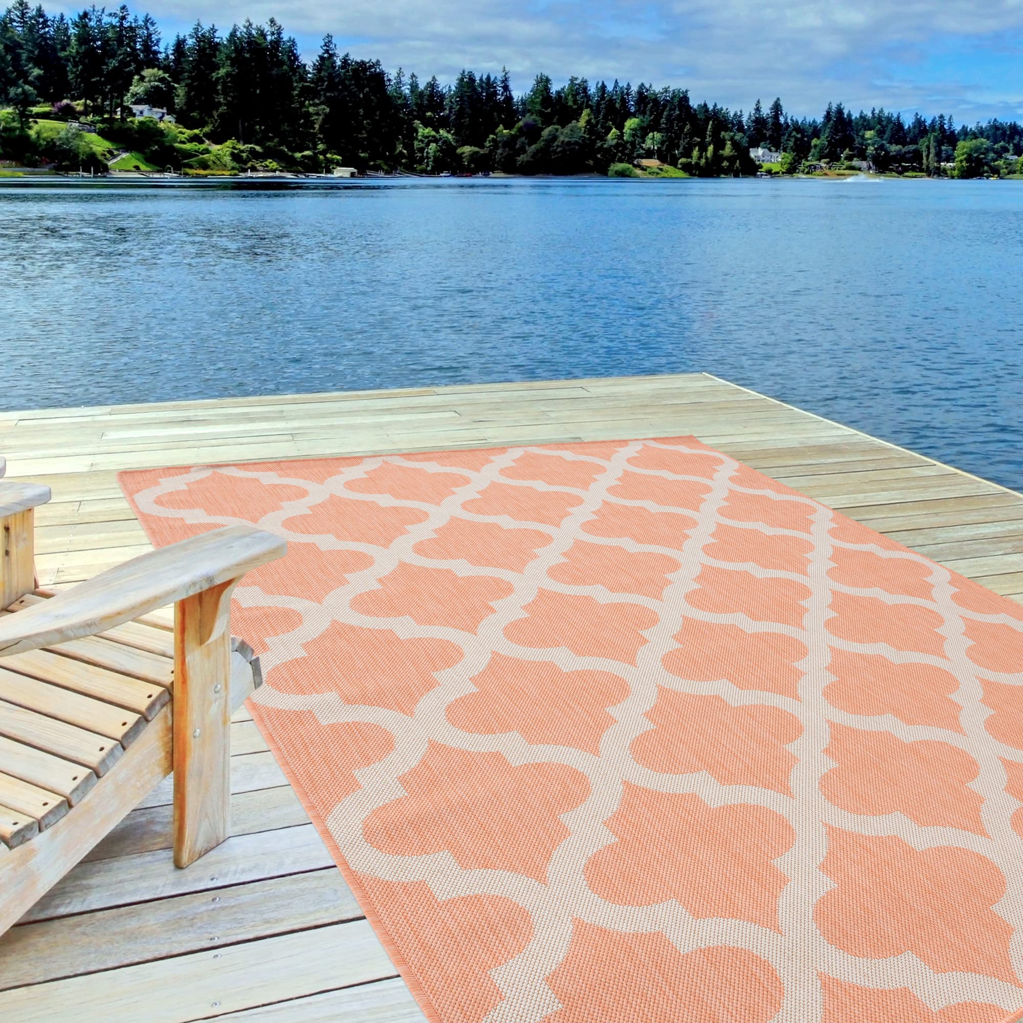 THE RUGS Outdoor Rug – Weather & UV Resistant Outdoor/Indoor Area Rugs - Durable Rugs for Patio, Deck, Garden, Kitchen, Bathroom or Living Room - Orange, 80 x 150 cm