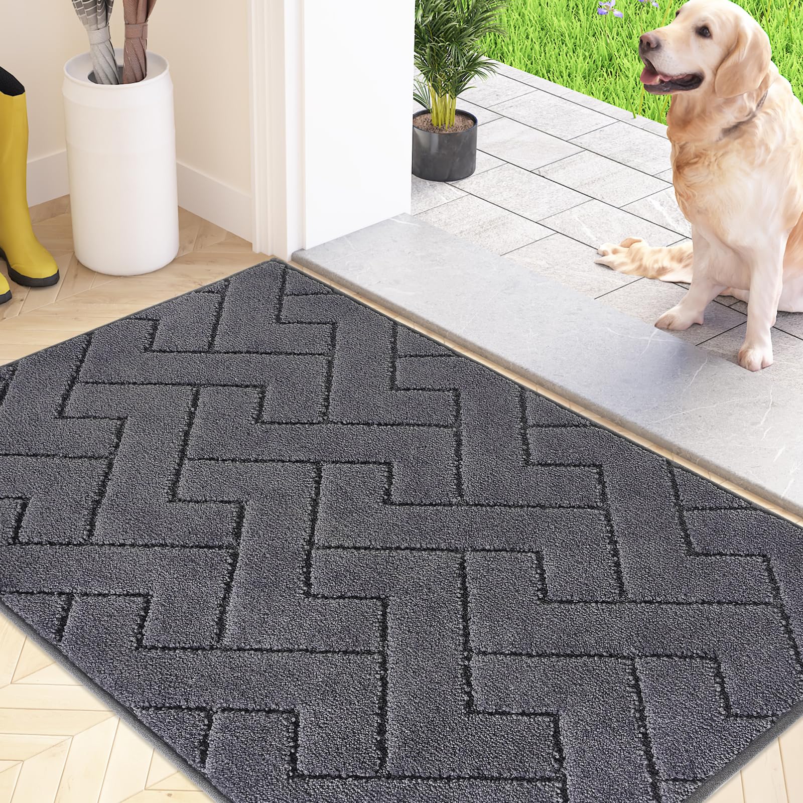 FCSDETAIL Dirt Trapper Indoor Door Mat 60 x 90 cm, Machine Washable Entrance Rug, Super Absorbent Dog Doormat, Non-slip Inside Floor Mat for Entryway, Muddy Shoes & Paws