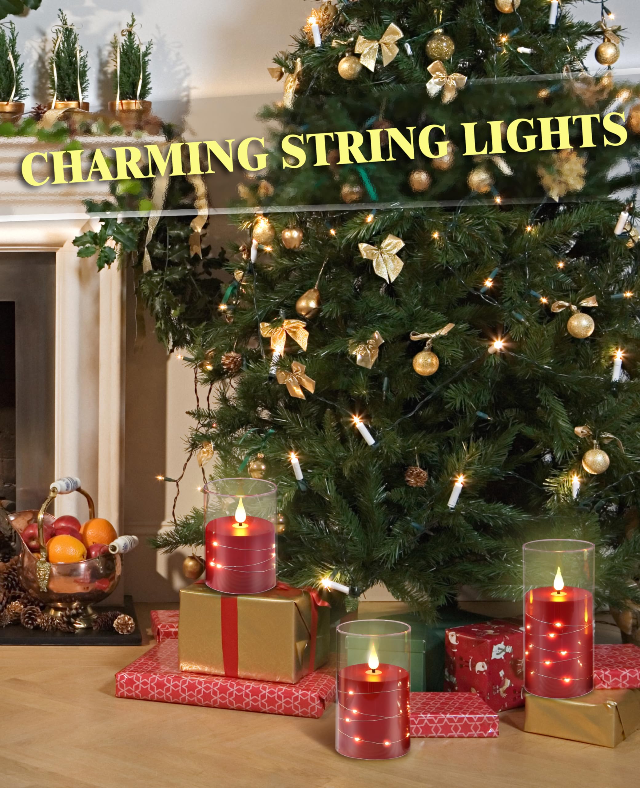 Candela rossa a led con candela della batteria del telecomando del timer, stringa della luce surround, colonna in plexiglass 10cm, 12,5 cm,15cm candela realistica del pilastro della candela del led.