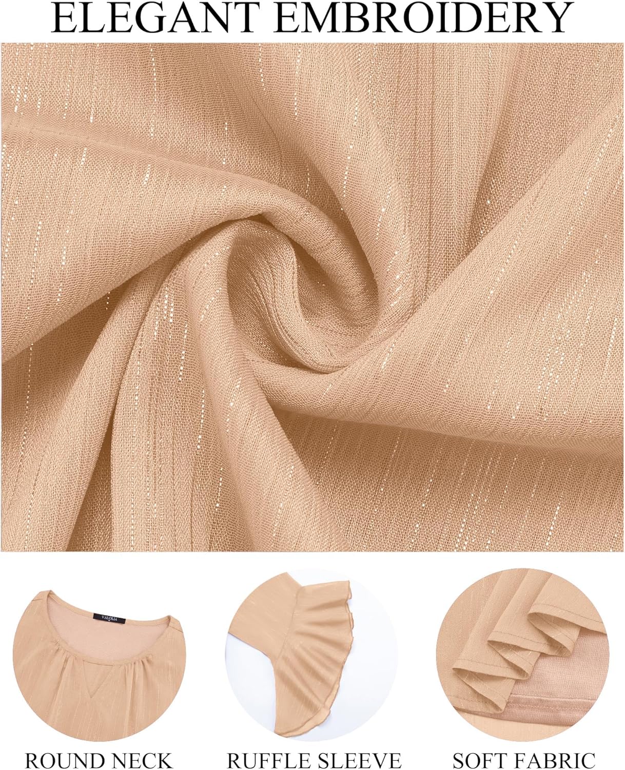 VALOLIA Women's Dressy Tops Elegant Chiffon Blouses 3/4 Ruffle Sleeve Sparkly Cocktail Tops Work Shirts Crewneck - Image 6