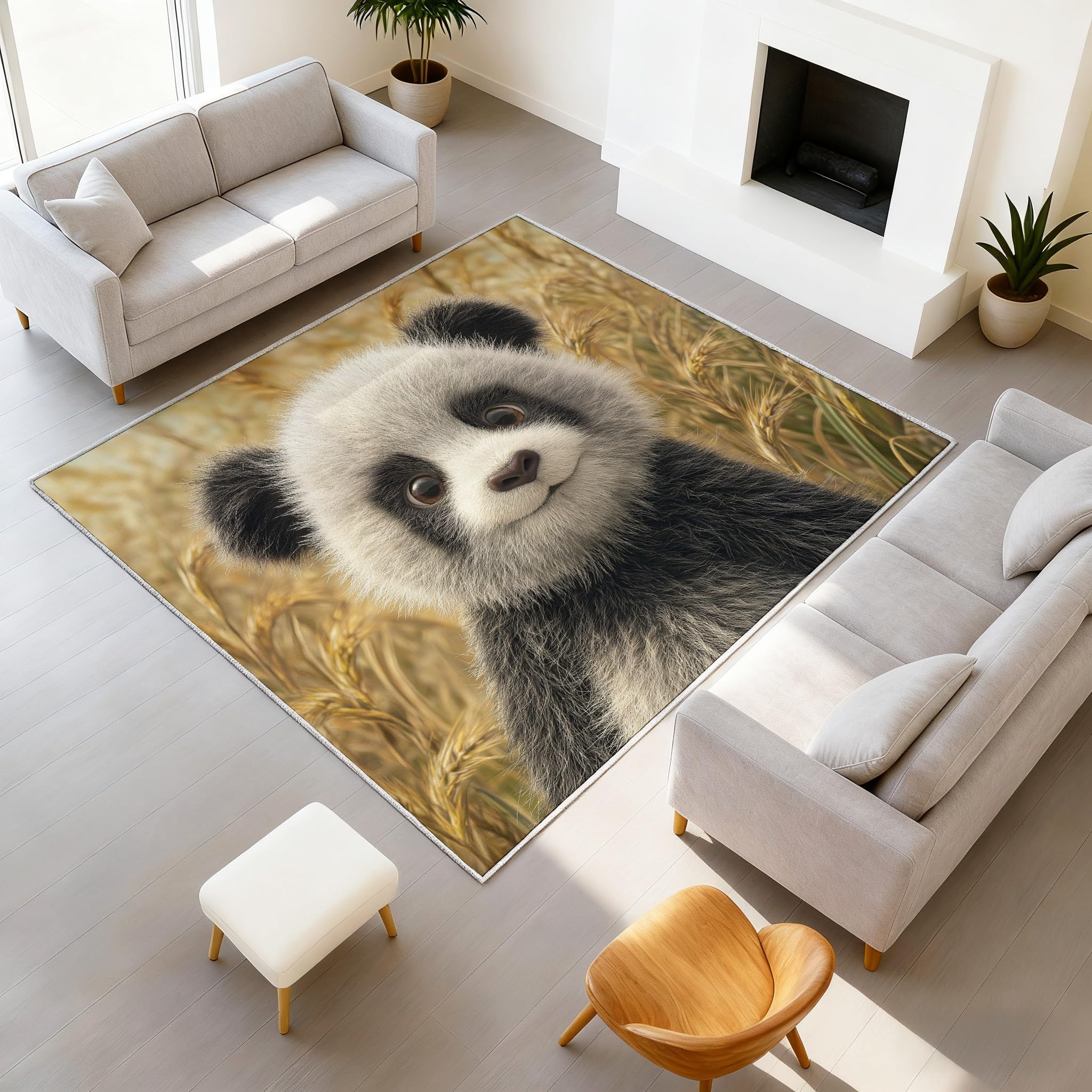 Tapis décoratif sol panda prairie au style nature botanique