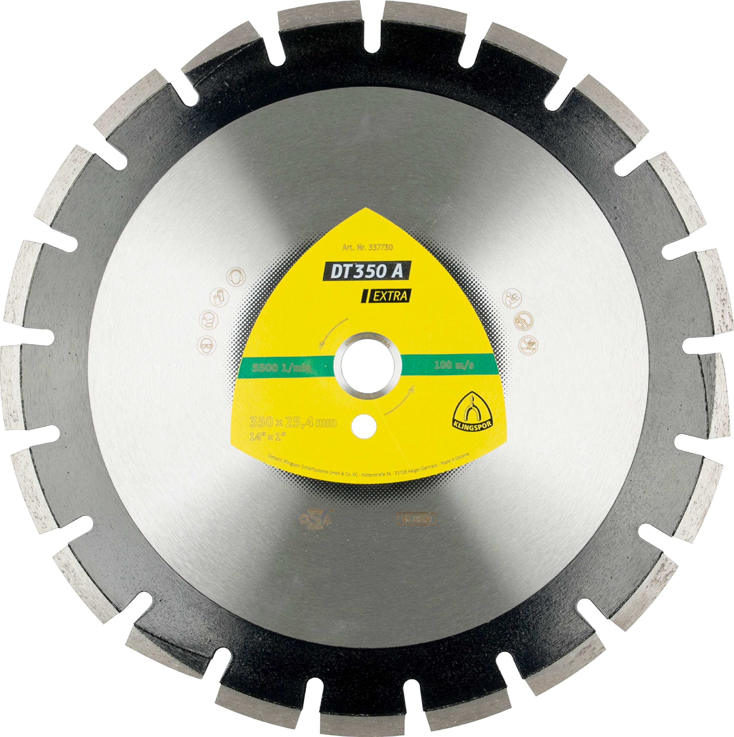 KLINGSPOR 337735 dischi di taglio diamantati grandi per asfalto, arenaria, DT 350 A, 500 mm x 25.4 mm, 3900 RPM, 3.7 mm segmenti
