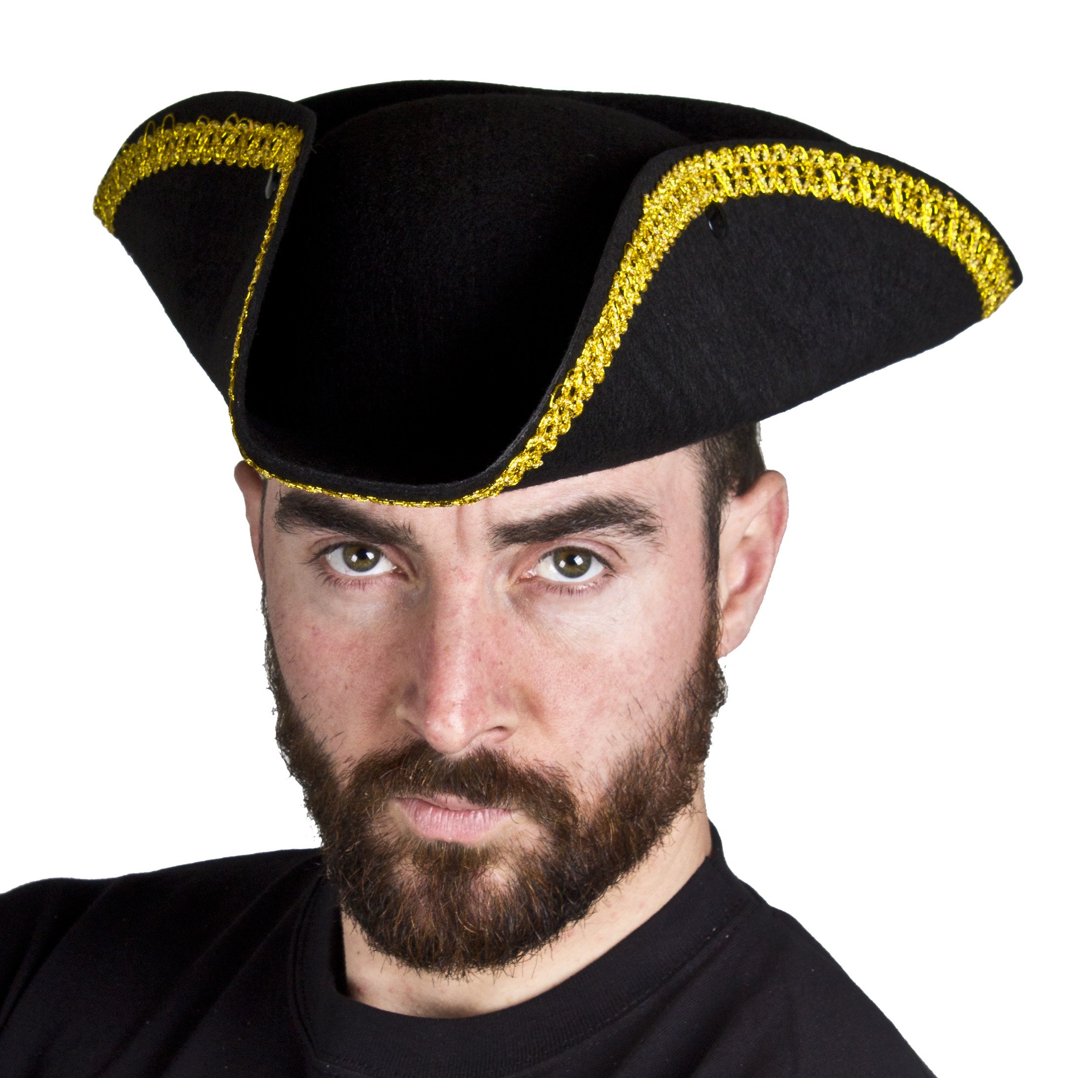 I LOVE FANCY DRESS Chapeau tricorne de pirate noir avec bordure doré. Ideal pour les enterrements de vie de garçon ou de jeune fille. (X24)