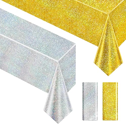 Miniatura 46 de Mantel holográfico morado y rojo fucsia de 40 x 108 pulgadas, decoración de fiesta de San Valentín, cumpleaños, decoración de mesa de plástico