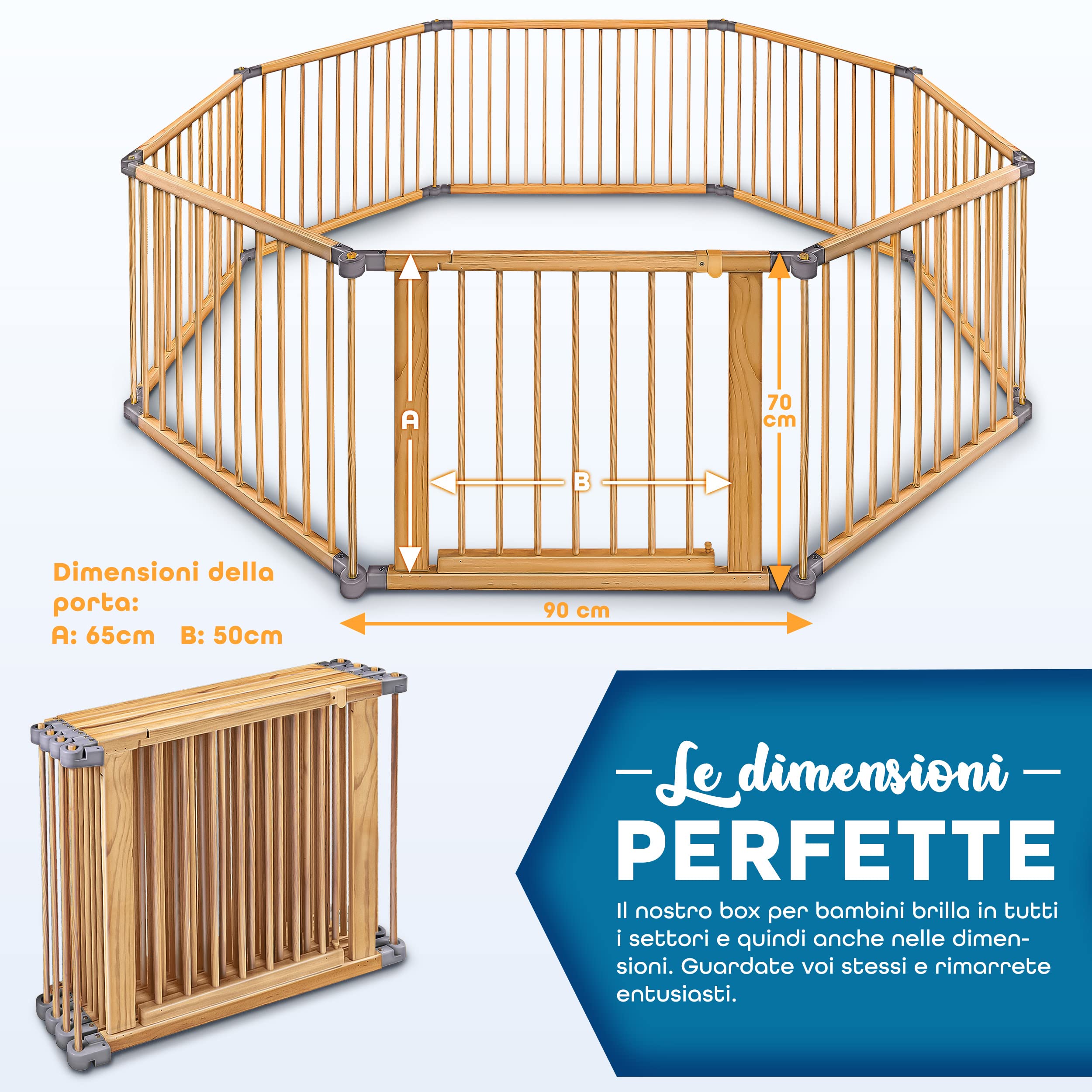 KIDUKU® XXL Box per Bambini Barriera di Sicurezza 7,2 m Pieghevole con Porta 8 Elementi Grigio