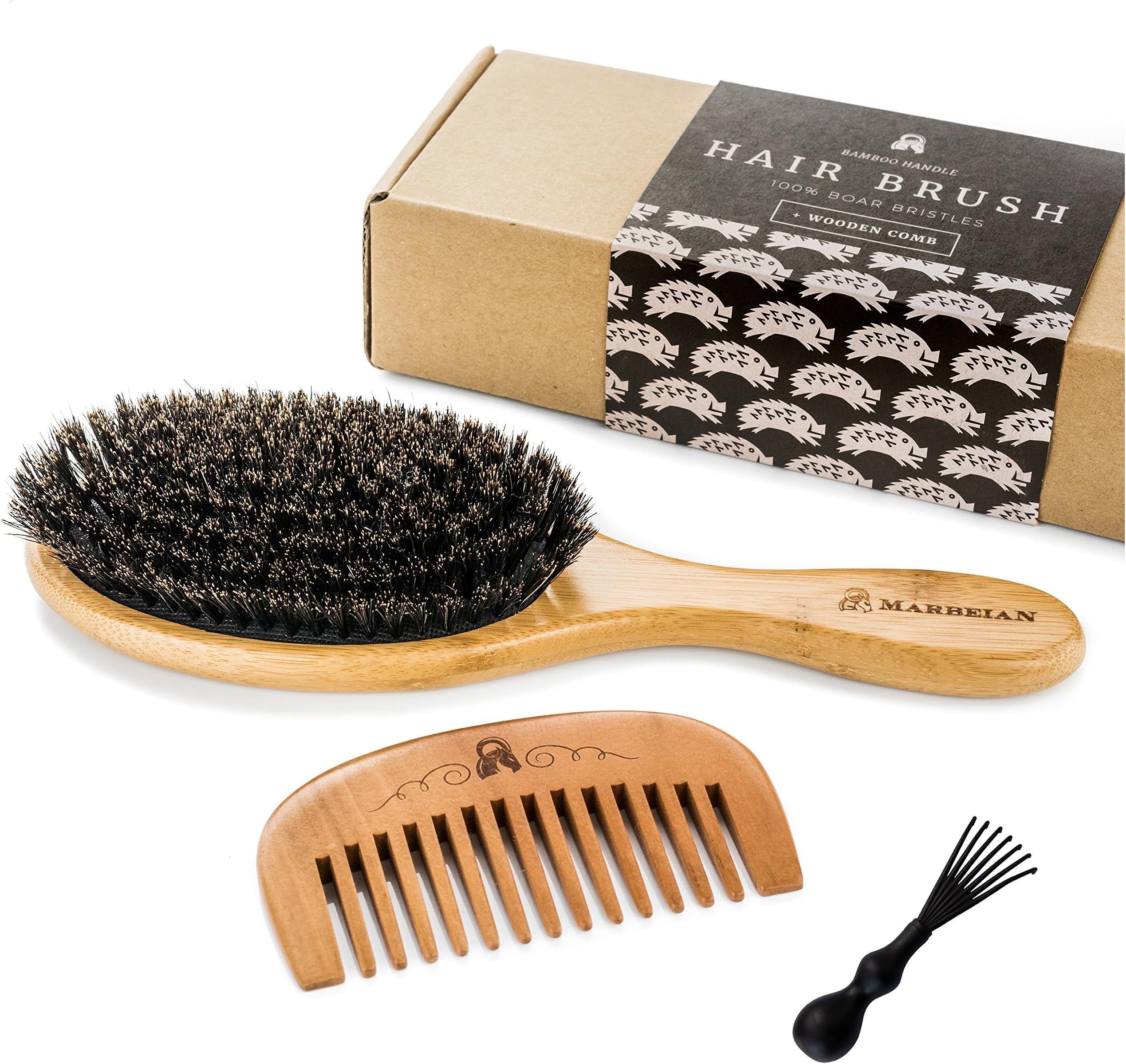 Boar Bristle Hair Brush for Natural and Soft Hair Conditioning with Wooden Comb. This Set Makes Your Hair Shiny and Silky. The brush is not for Detangling nor Anti-static