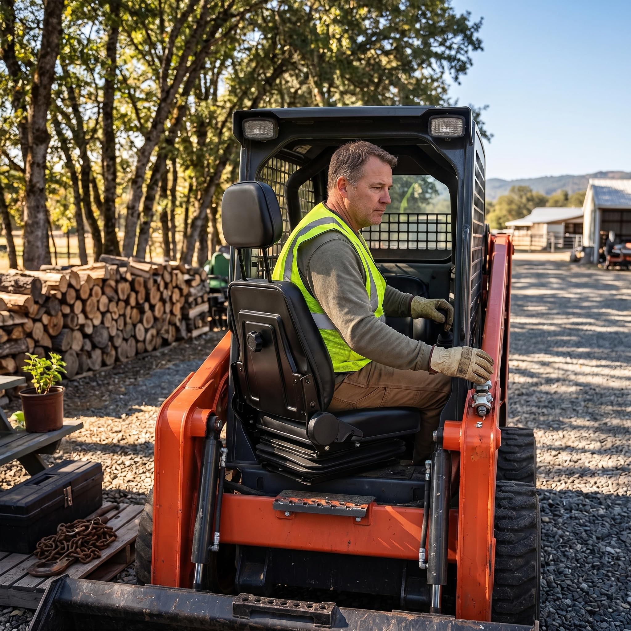 SIXRUN Gabelstaplersitz mit Schalter, Ergonomischer Rasenmähersitz aus PVC-Leder, Verstellbare 30-180-Grad-Rückenlehne für Bagger, Lader und Teleskoplader (Ohne Armlehne)
