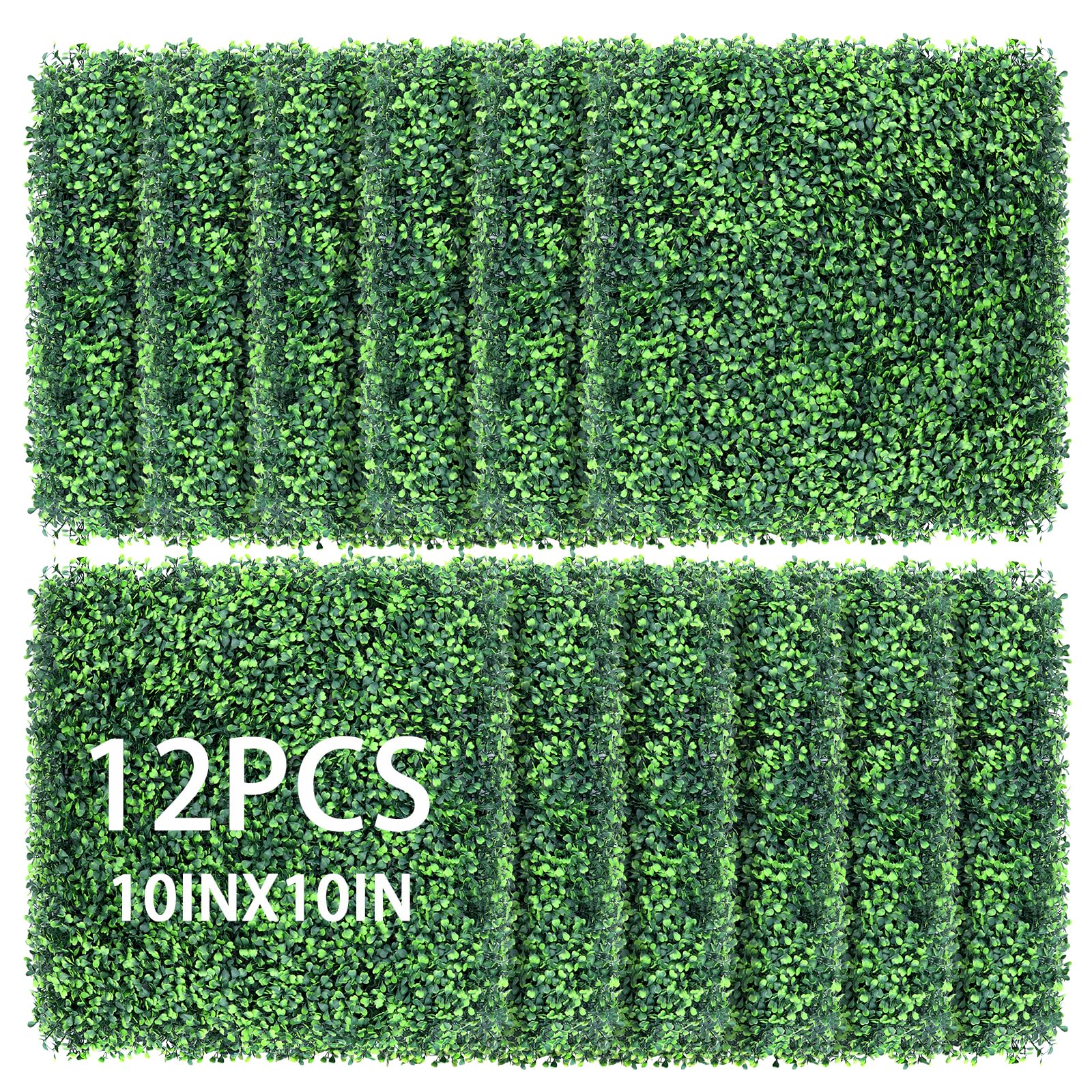 TOPNEW 12PCS 10" X 10" Artificial Boxwood Topiary Hedge Plant UV Protection Indoor Outdoor Privacy Fence Home Decor Backyard Garden Decoration Greenery Walls