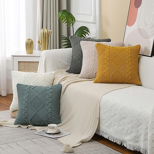 Miniatura 4 de Fundas de almohada decorativas de punto, suéter de doble cable, funda de cojín cuadrada cálida para sofá, dormitorio, decoración del hogar