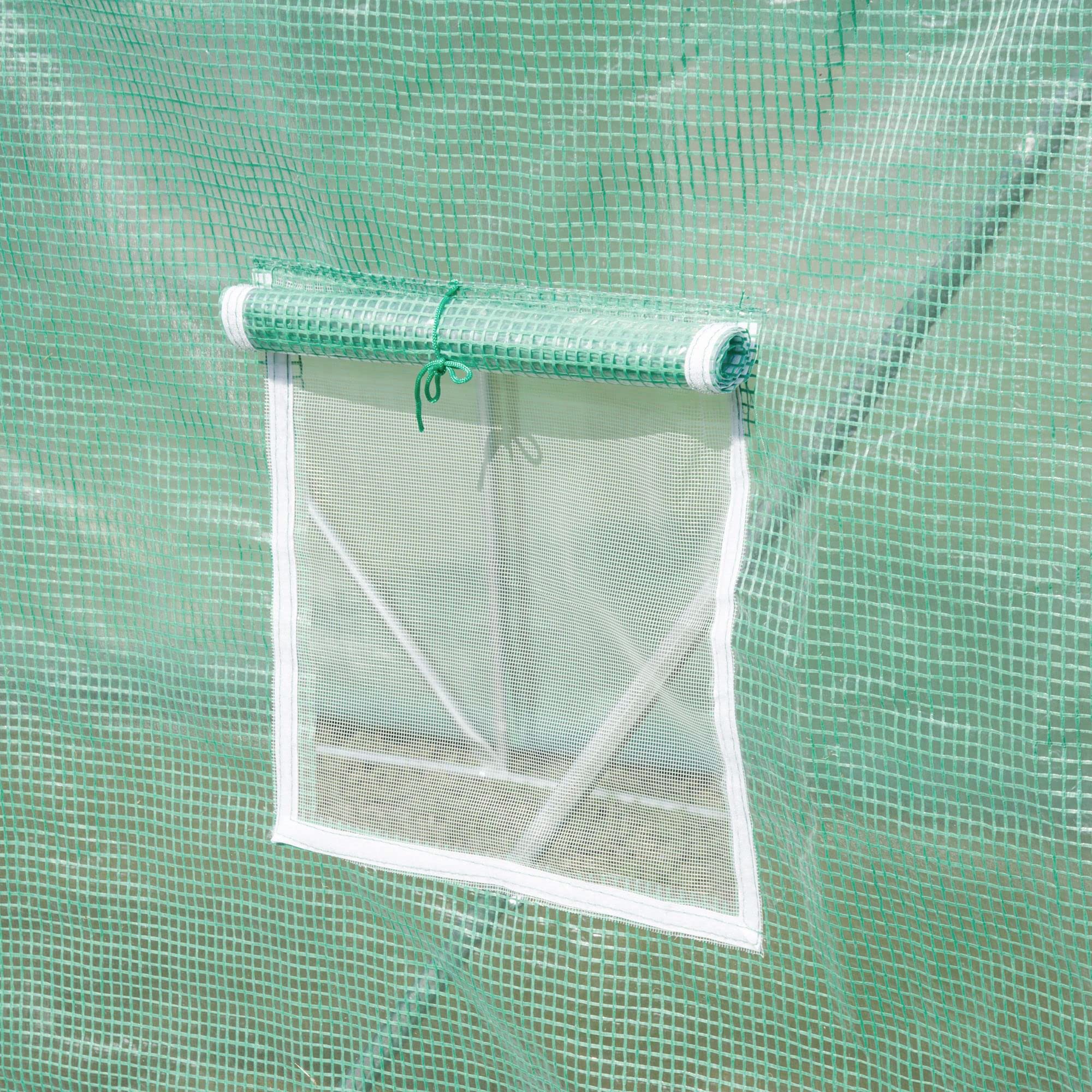Invernadero Outsunny Aprox. 6 x 3 x 2 m Invernadero de lámina con 8 Ventanas, Puerta Enrollable, Paredes Laterales enrollables, túnel de lámina Resistente a los Rayos UV, Invernadero para Tomates con