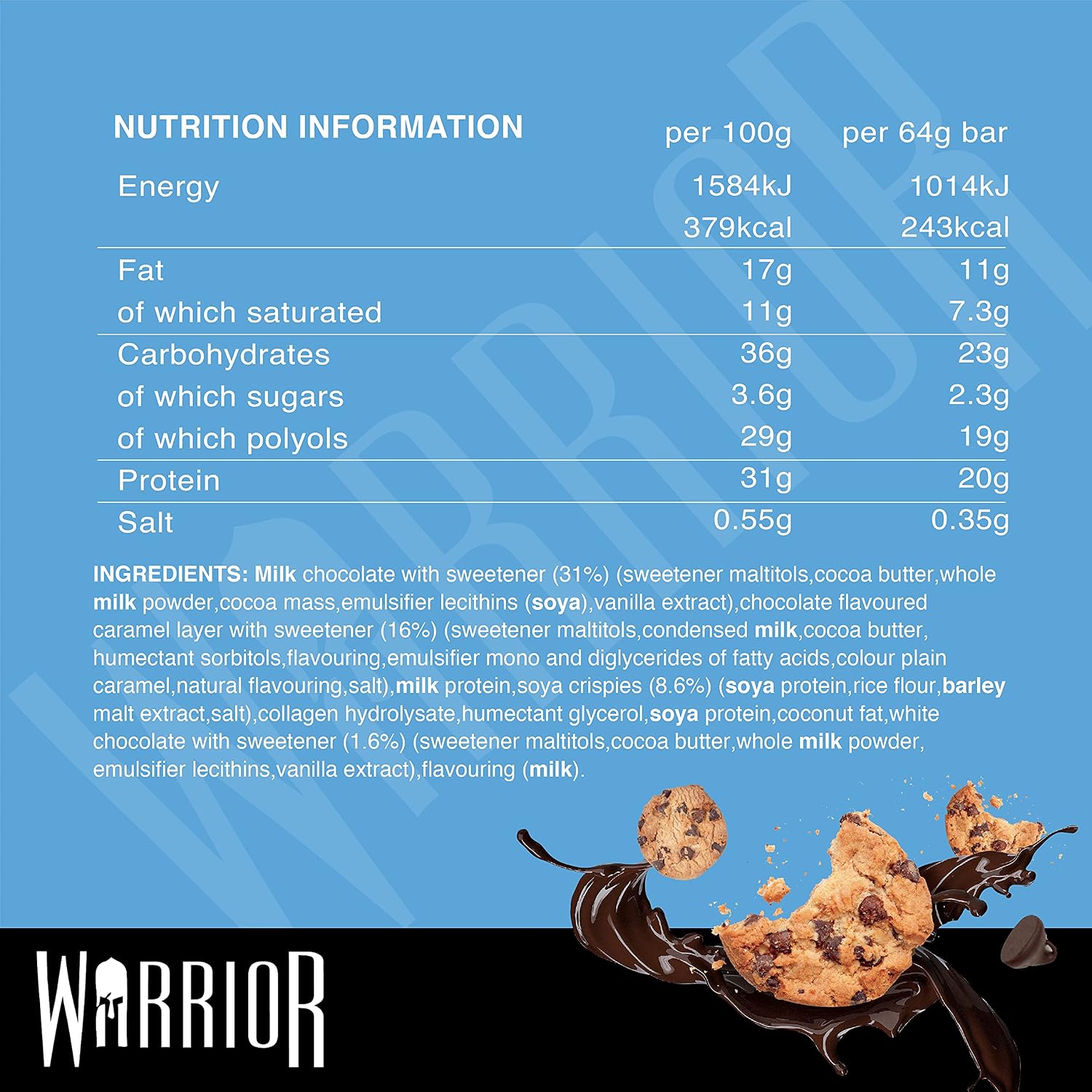 Warrior Crunch High Protein Bars | 20g Protein, Low Carb, Low Sugar, Keto Friendly | Delicious, Chewy, Crispy On The Go Snack | Box of 12 Bars (12 Count (Pack of 1), Chocolate Chip Cookie Dough) image 3