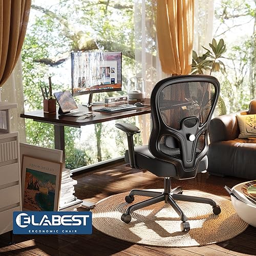 Miniatura 2 de ELABEST Silla de oficina ergonómica, silla de escritorio para el hogar con respaldo de malla, soporte lumbar ajustable, asiento ancho con resortes
