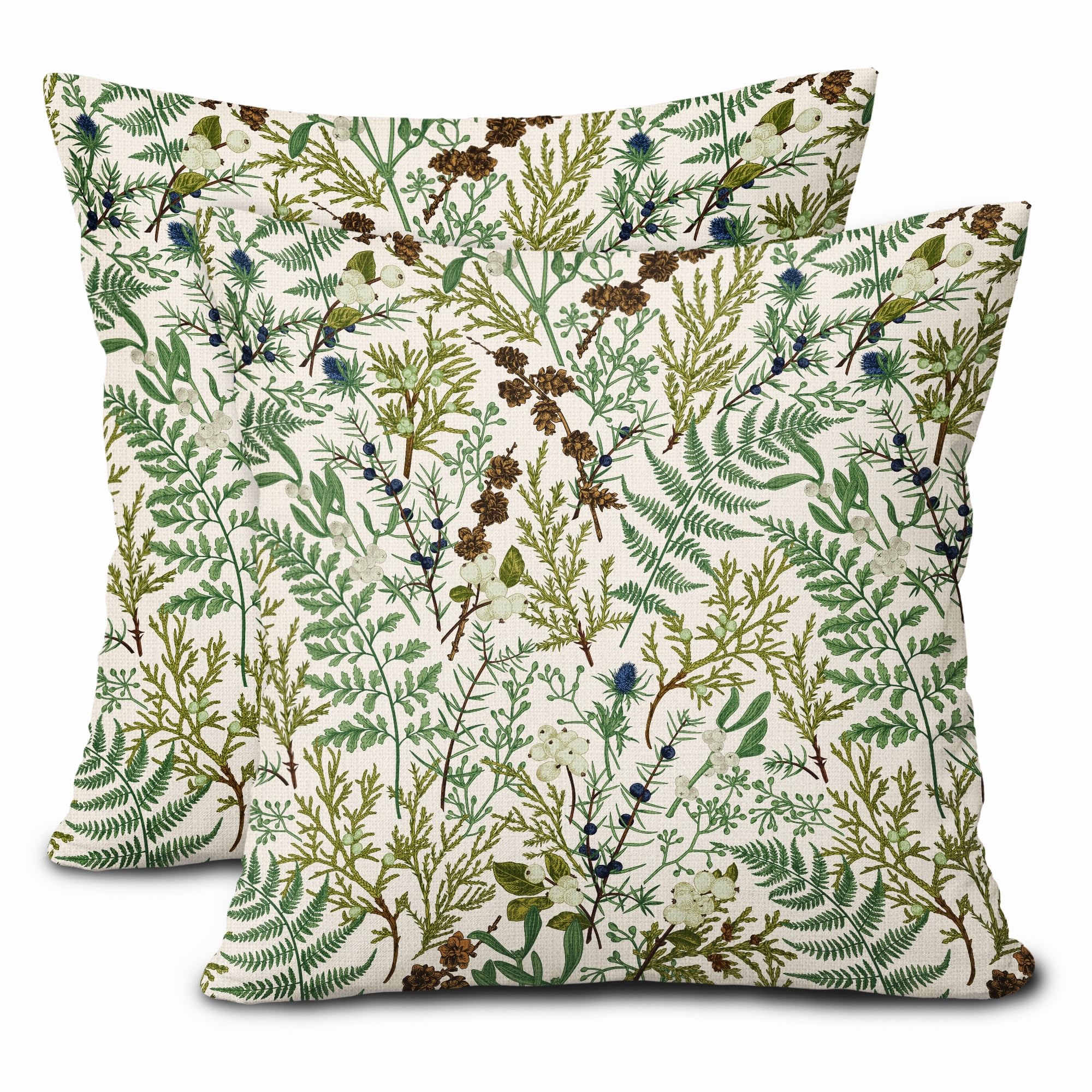 Green Plant Pillow Covers 20X20 Inch Sage Green Botanical Fern Leaf Decorative Pillow Cases Spring Summer Vintage Floral Throw Pillows Set of 2