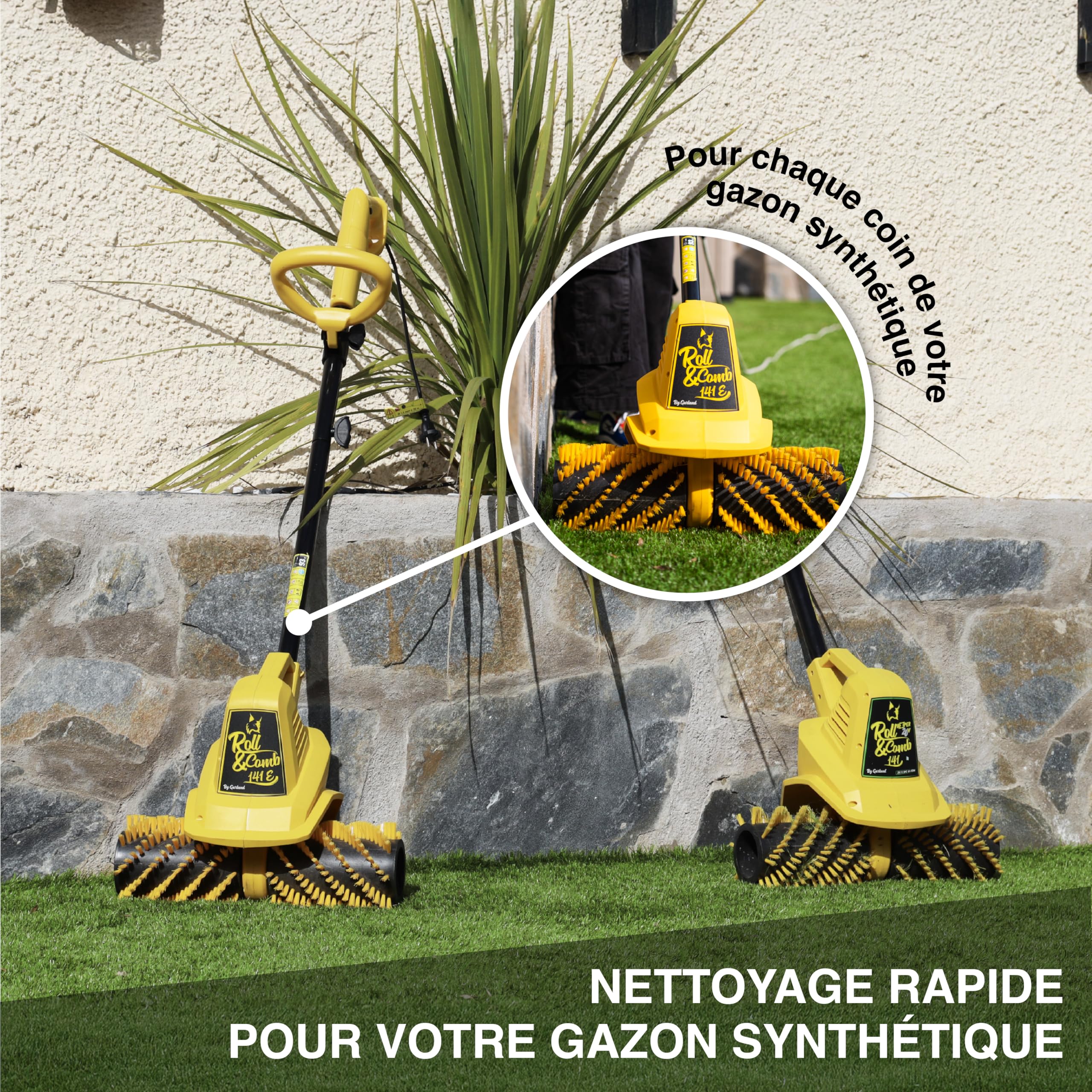 Garland - Balai pour Gazon Artificiel Roll&Comb 141E-V19 | Puissance 300 W | Branchement Électrique | Largeur de Travail du Rouleau 40 cm | Guidon Réglable