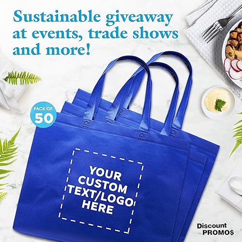 Miniatura 4 de DISCOUNT PROMOS Juego de 50 bolsas de mano personalizadas de tamaño gigante, paquete a granel personalizado, bolsas de comestibles reutilizables,