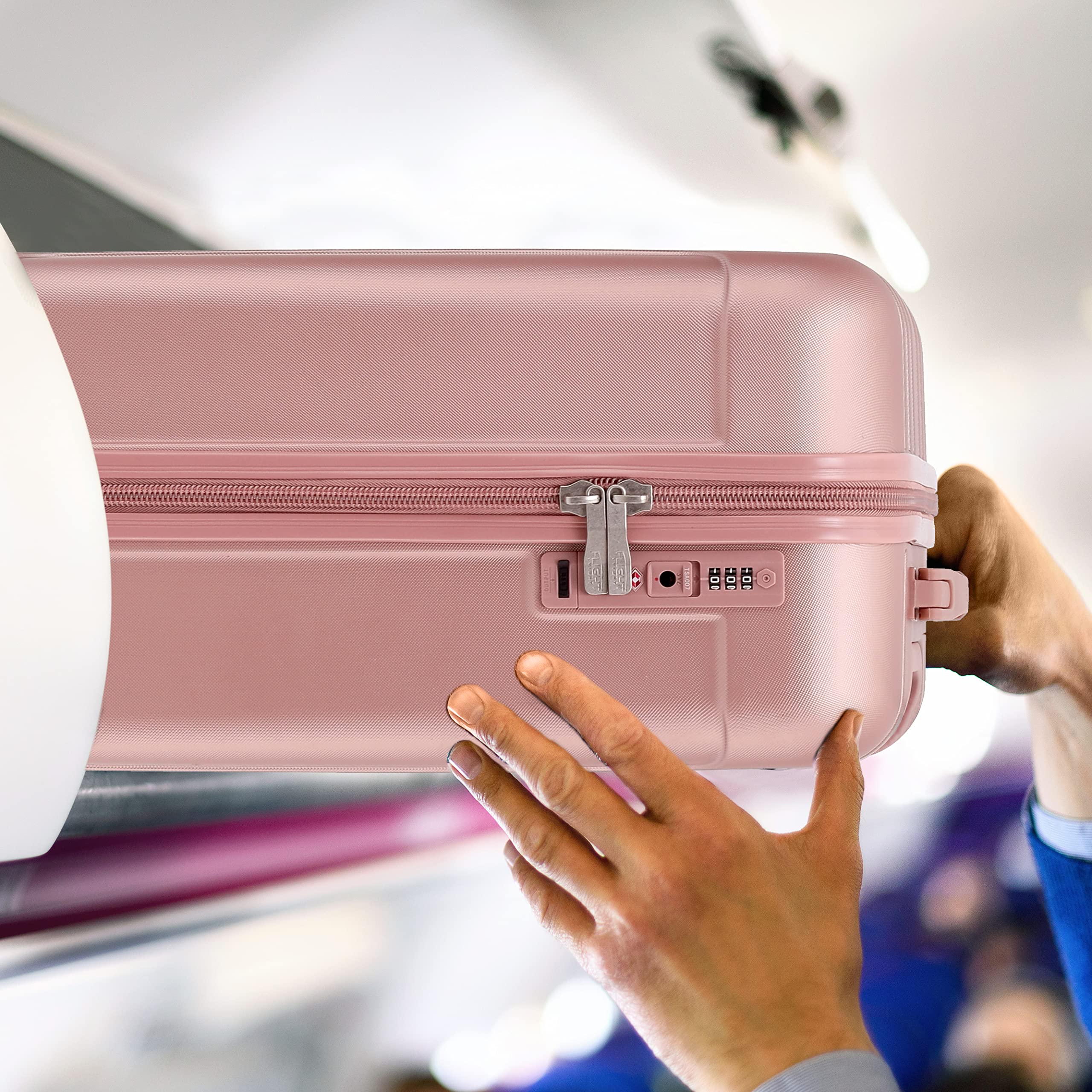 Flight Knight Maleta De Mano Rigida Y Ligera Premium - 8 Ruedas Giratorias - Cerradura TSA Incorporada con Puerto USB - Aprobada por Mas De 100 Aerolineas como EasyJet para Cabina Grande - 56x45x25cm