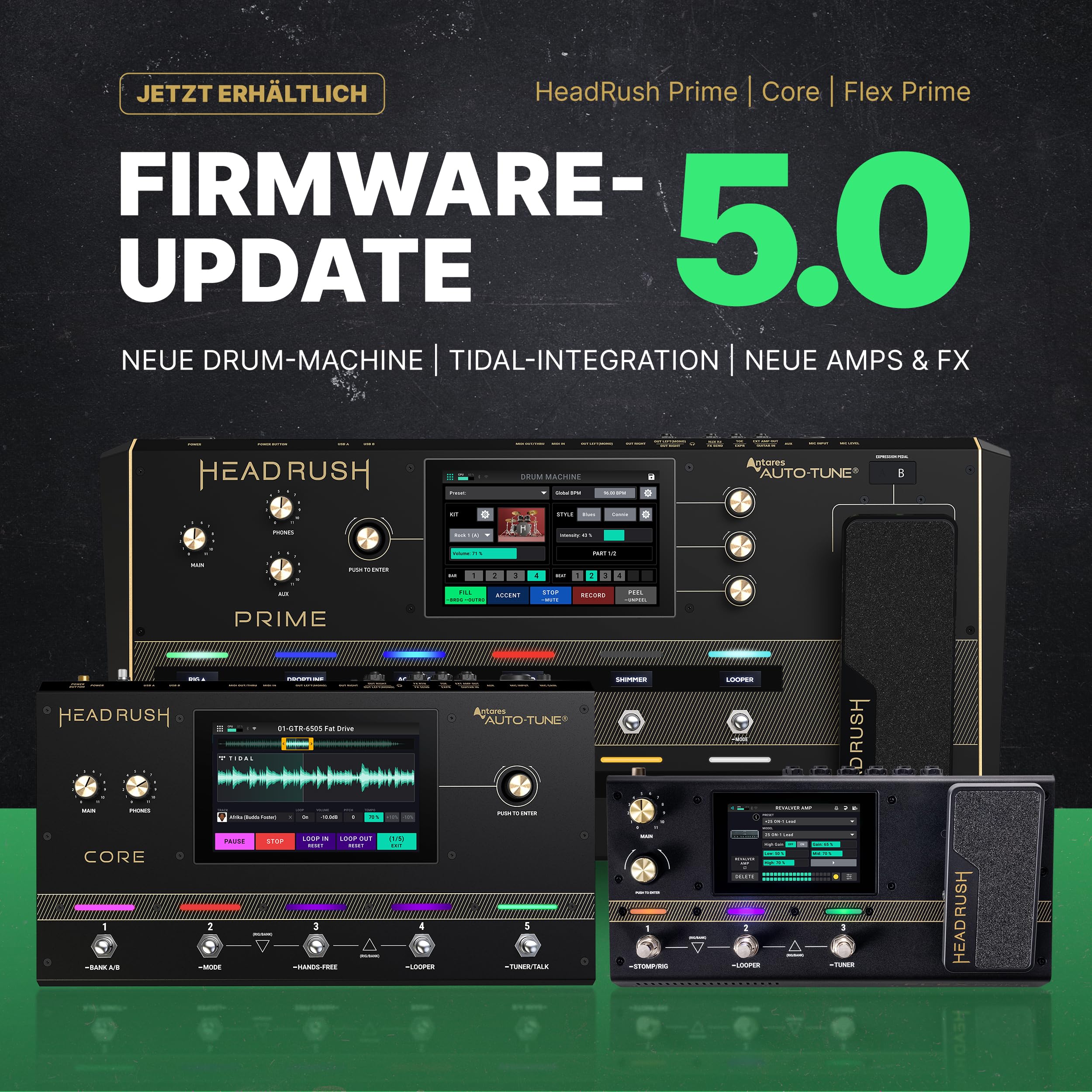 HeadRush Prime - Gitarren und Vocal Multi-Effekt-Pedal, Modelling-Prozessor mit Amp Cloner, Antares Auto-Tune, WLAN, Touchscreen, Looper und Bluetooth