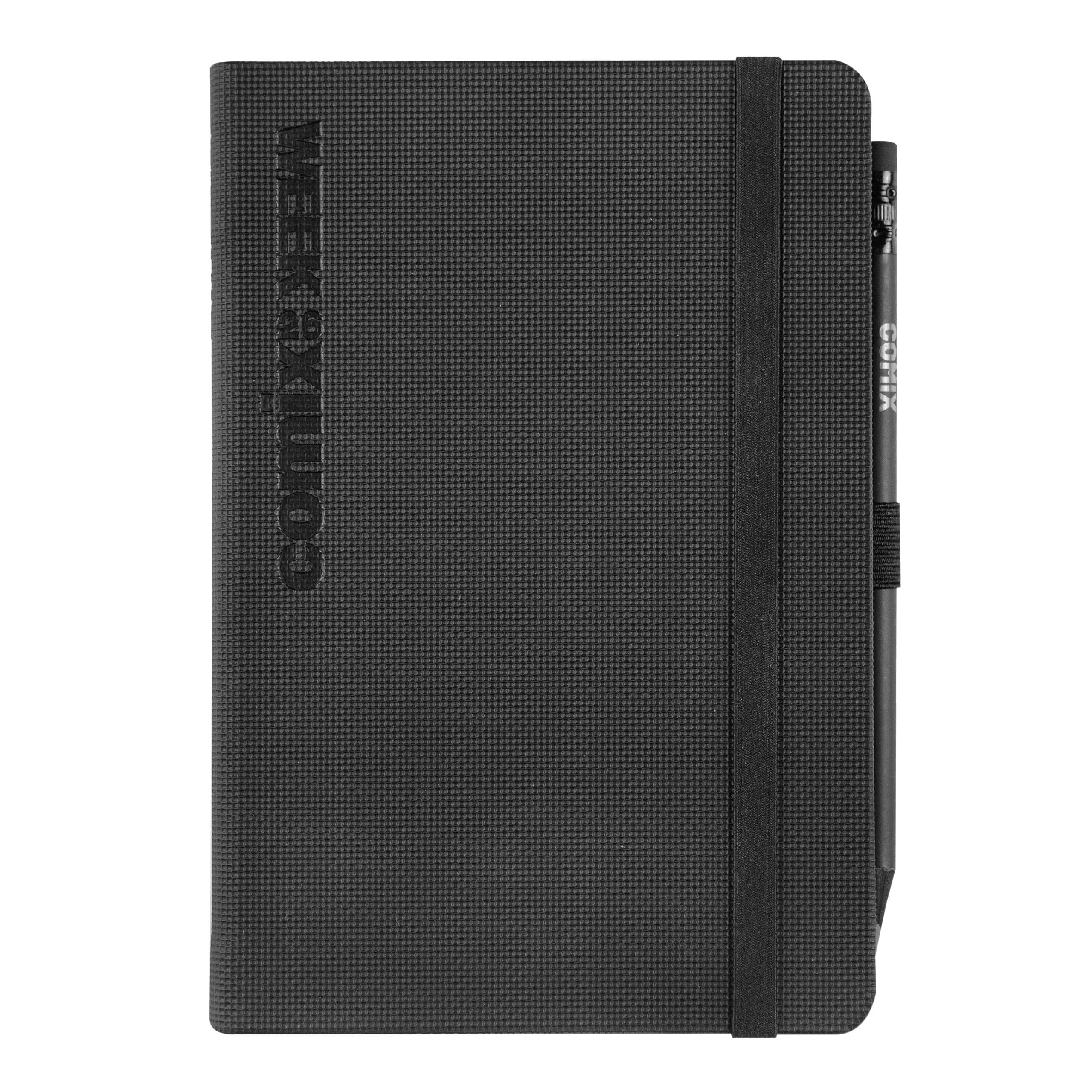 COMIX, Medium 2026 Weekly Planner 12 Months, Elastic Closure, Elastic Loop for Pencil or Pen, with Comix Pencil Included, Double Bookmark, 192 Pages – 10.7 x 15.9 cm, Black