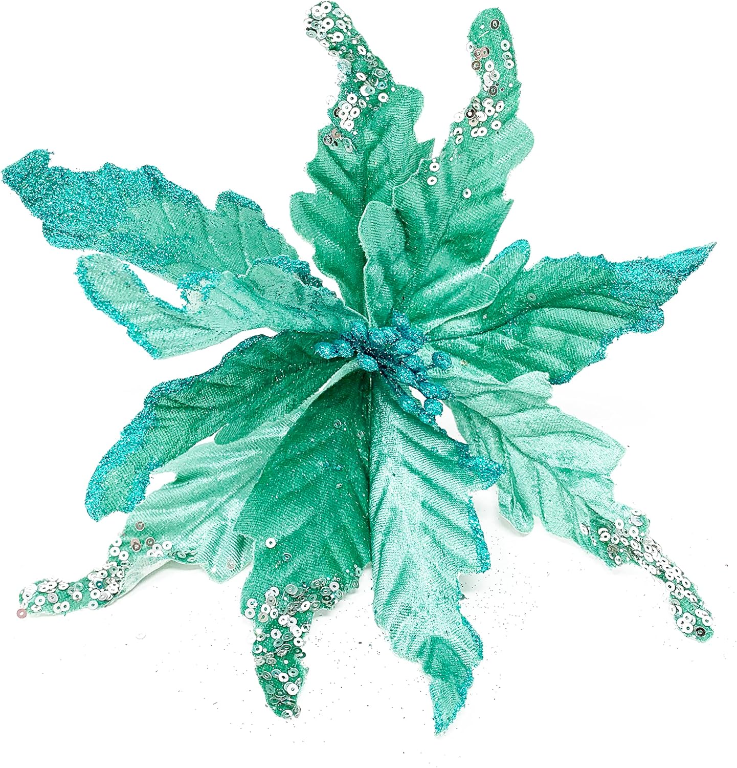 allgala 6-PK Glitter and Sequin Decorated Fabric Poinsettia Artificial Christmas Flower with Clips-Gold-XF93301