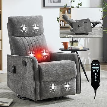 High Back Massage Recliner with Heat, Swivel Rocking Chair for Small Spaces | Manual Lazy Boy Recliner for Adults, Space-Saving Design for Living Room and Bedroom, Dark Gray