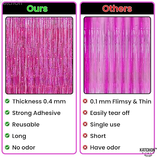 Miniatura 4 de KatchOn, Telón de fondo rosa iridiscente para decoraciones de fiesta rosadas, extra grande de 3.2 x 8 pies, paquete de 2 serpentinas para